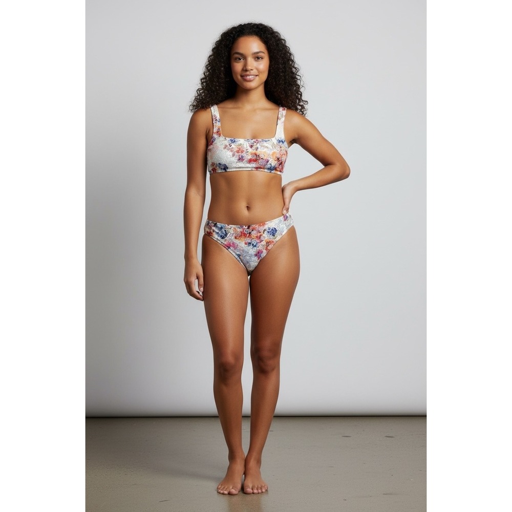 Johnny Was Floral Eyelet Bikini Top XL & Bottom Set L Summer Days Multi